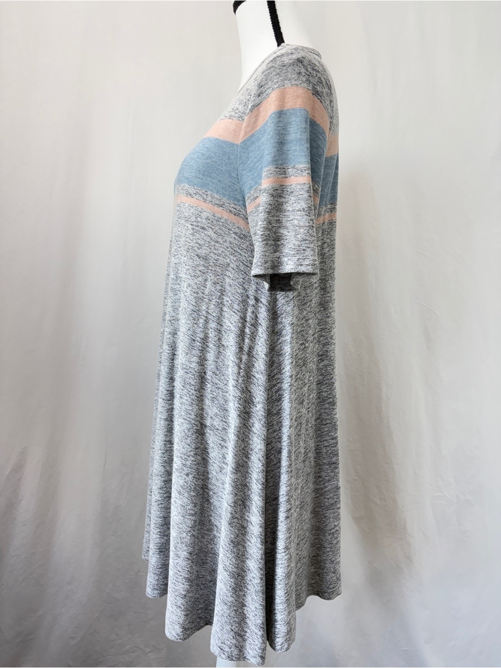 Lou & Grey gray marled pink striped soft short sleeve t-shirt swing dress Medium - Picture 8 of 15